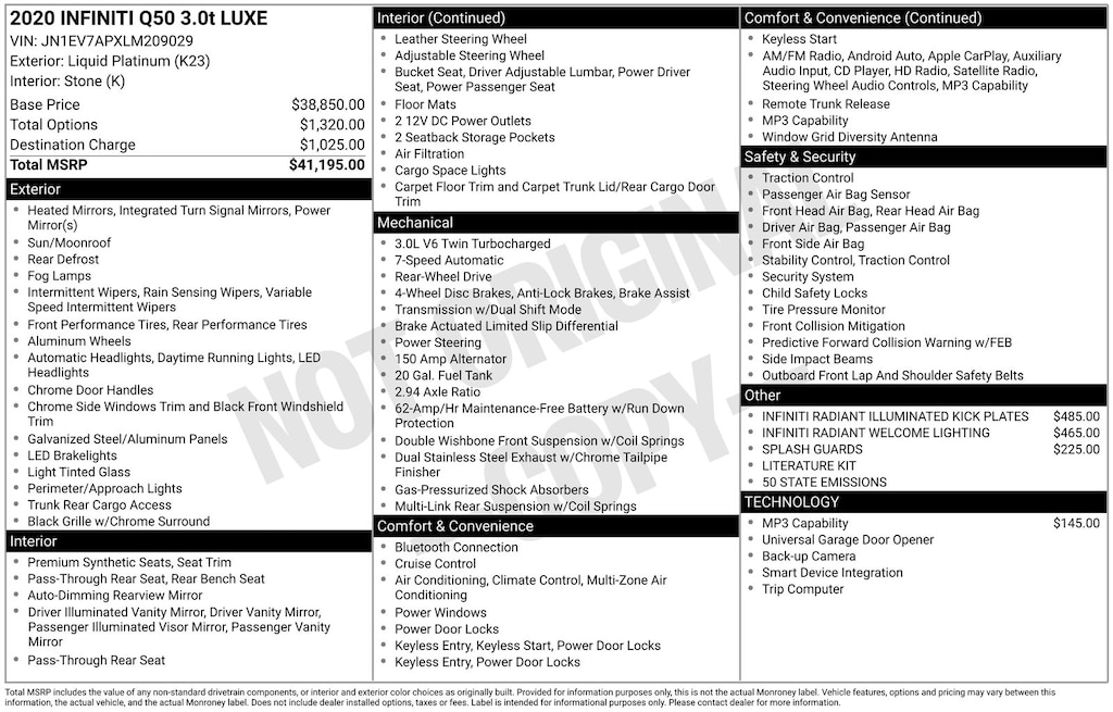 Used 2020 INFINITI Q50 3.0t Luxe Sedan