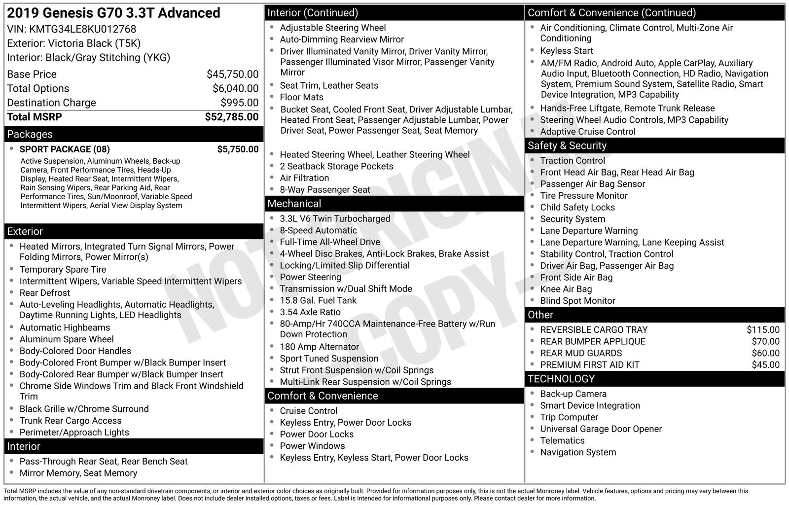 2019 GENESIS G70 Advanced