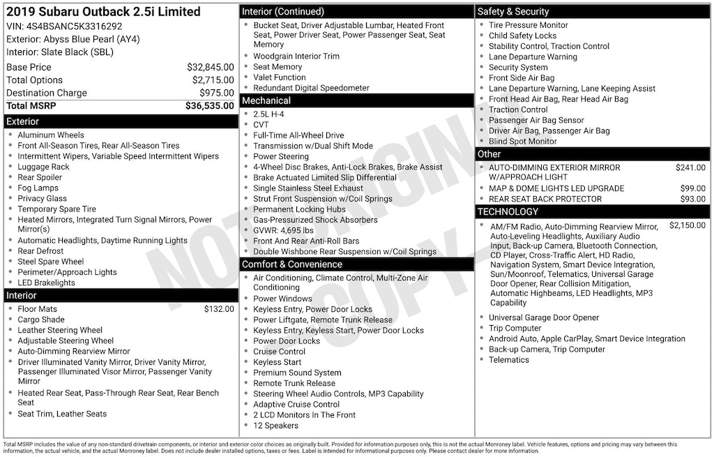 Used 2019 Subaru Outback 2.5i SUV