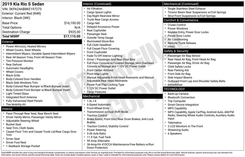 Used 2019 Kia Rio S Sedan
