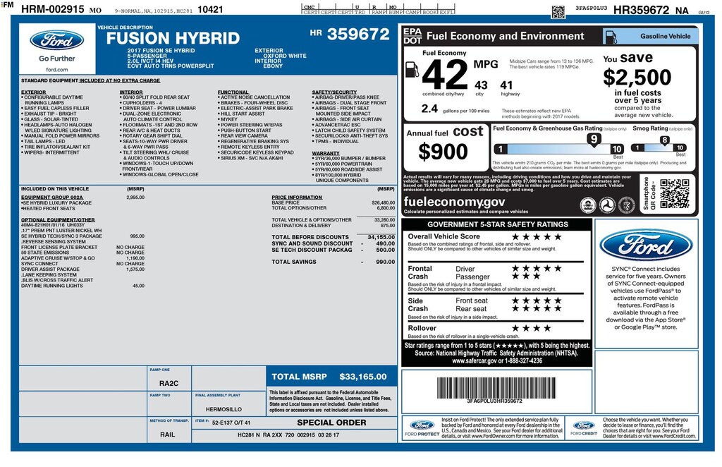 Used 2017 Ford Fusion Hybrid SE Sedan