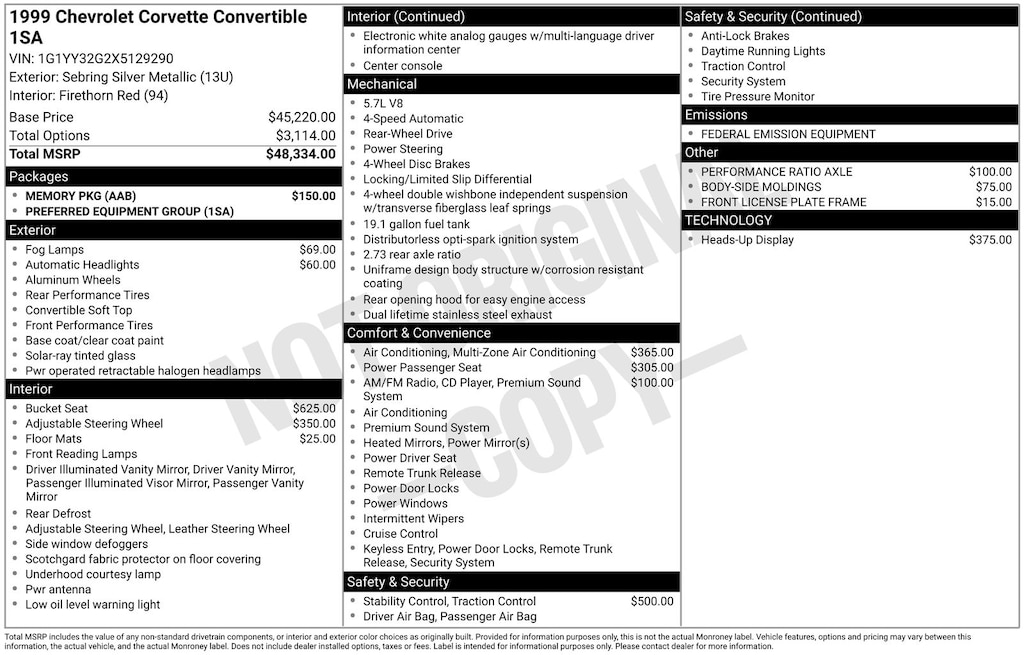 Used 1999 Chevrolet Corvette Base Convertible