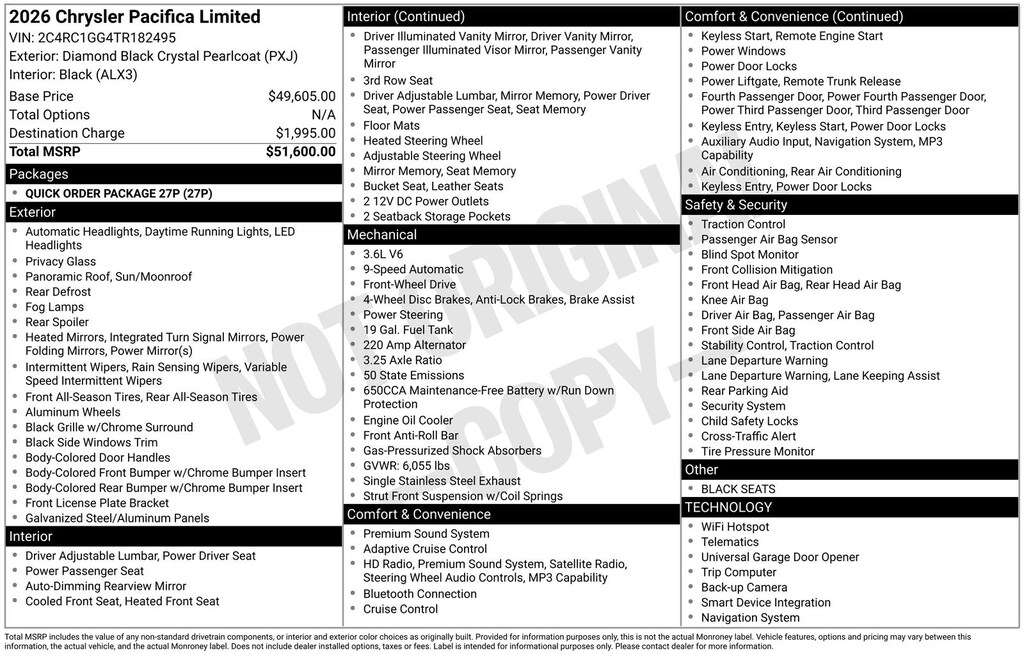 Used 2026 Chrysler Pacifica Limited Minivan/Van