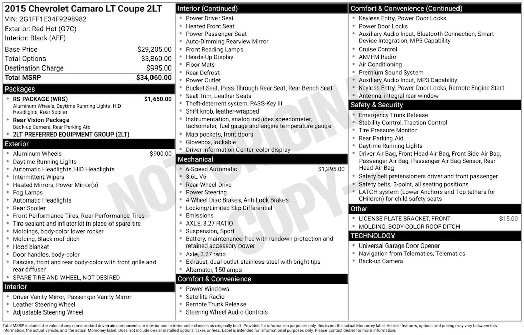 Used 2015 Chevrolet Camaro 2LT Coupe