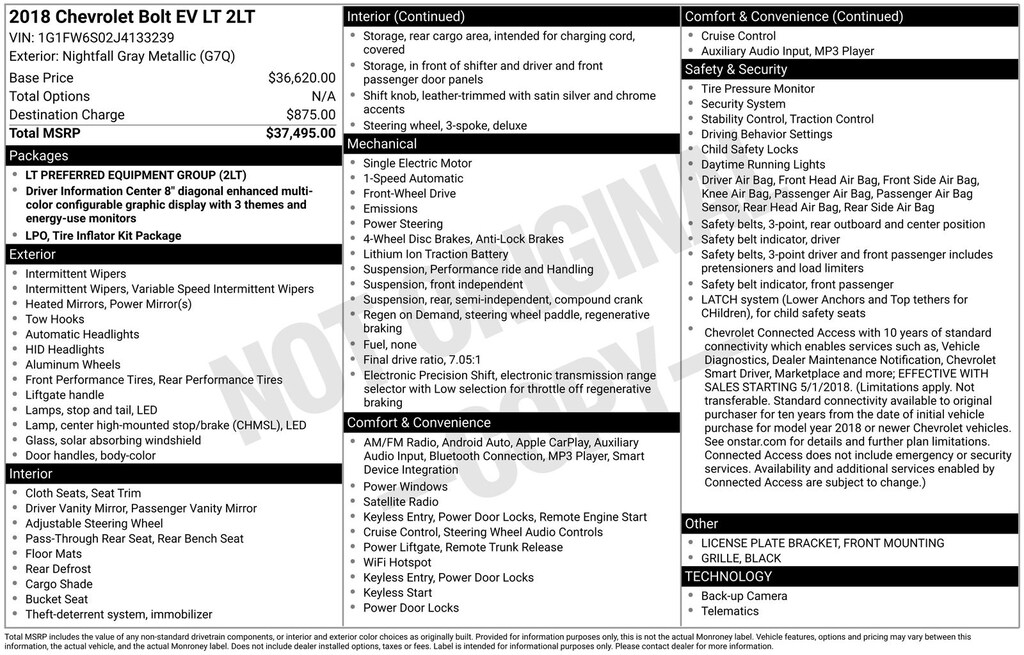 Used 2018 Chevrolet Bolt EV LT Wagon