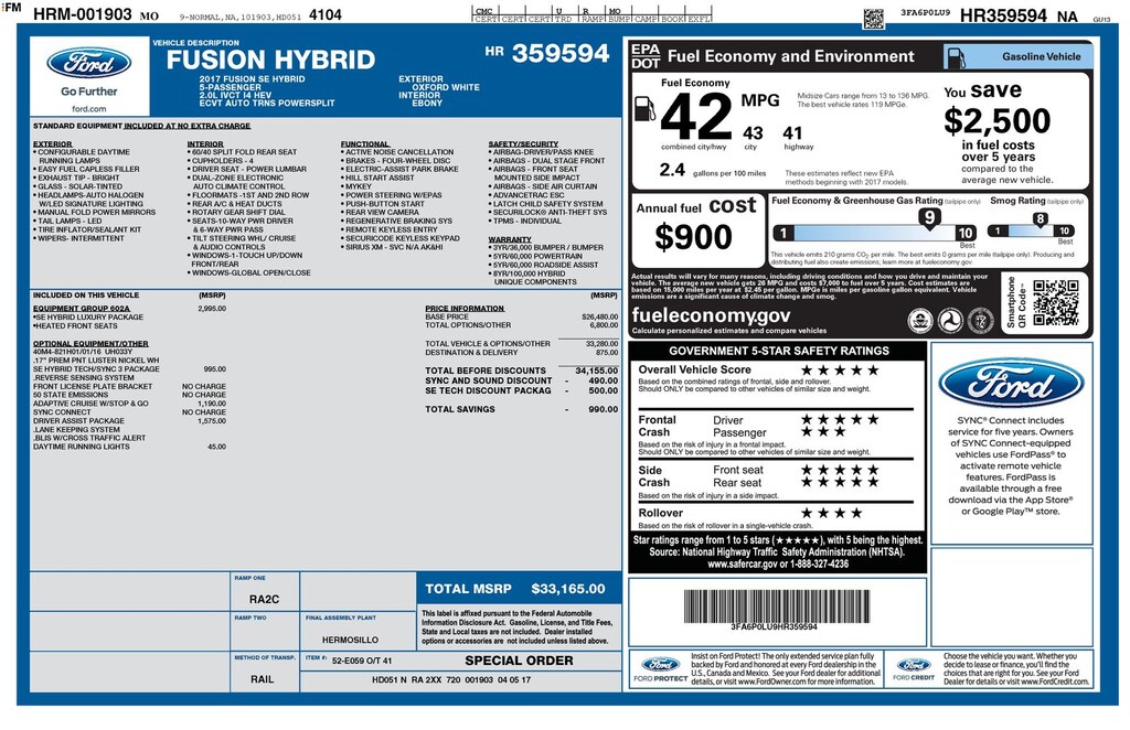 Used 2017 Ford Fusion Hybrid SE Sedan