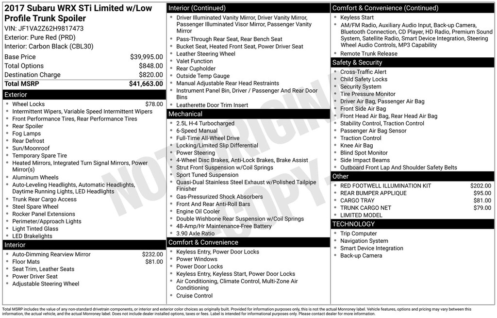 Used 2017 Subaru WRX STi Limited Sedan