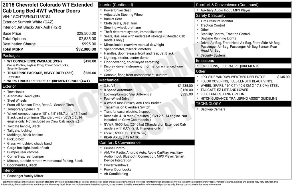 Used 2018 Chevrolet Colorado Work Truck Truck