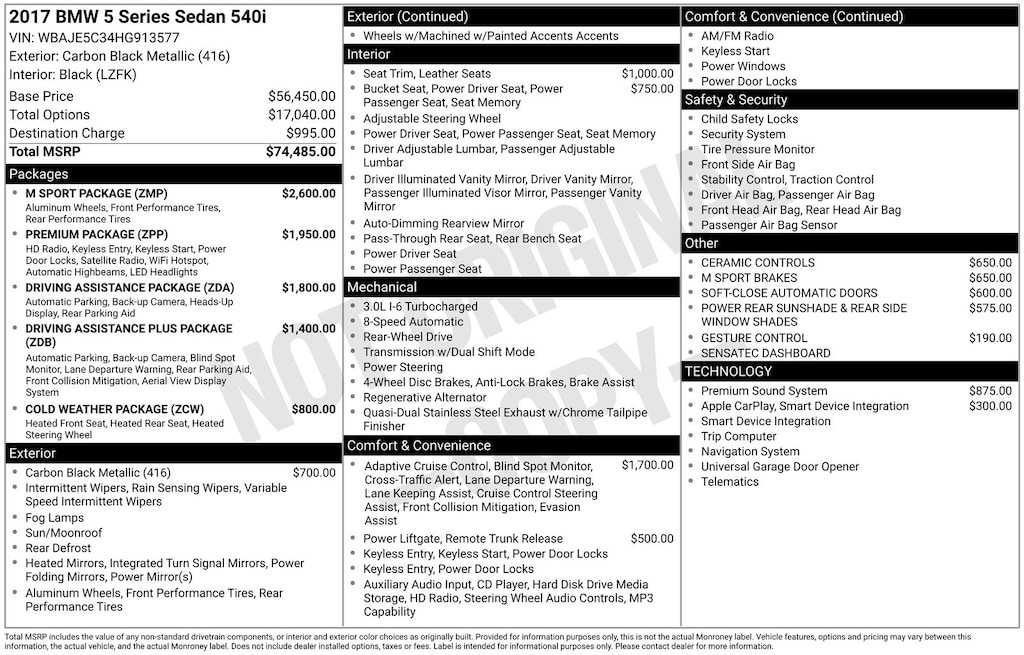 Used 2017 BMW 5 Series 540i Sedan