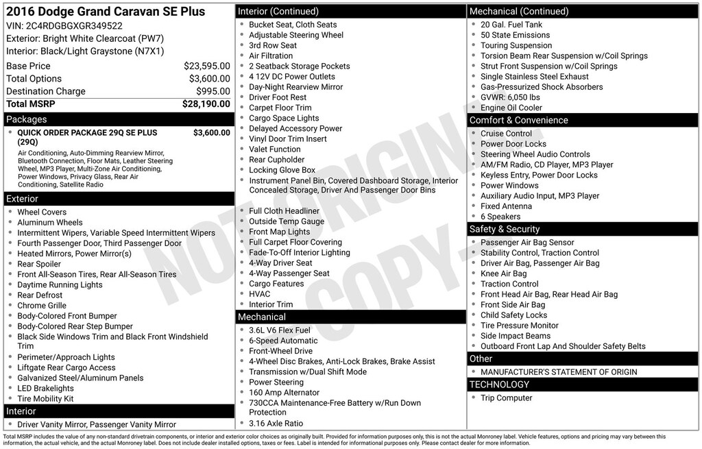 Used 2016 Dodge Grand Caravan SE Plus Minivan/Van