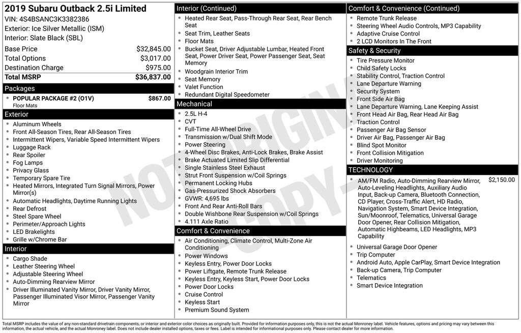 Used 2019 Subaru Outback 2.5i SUV