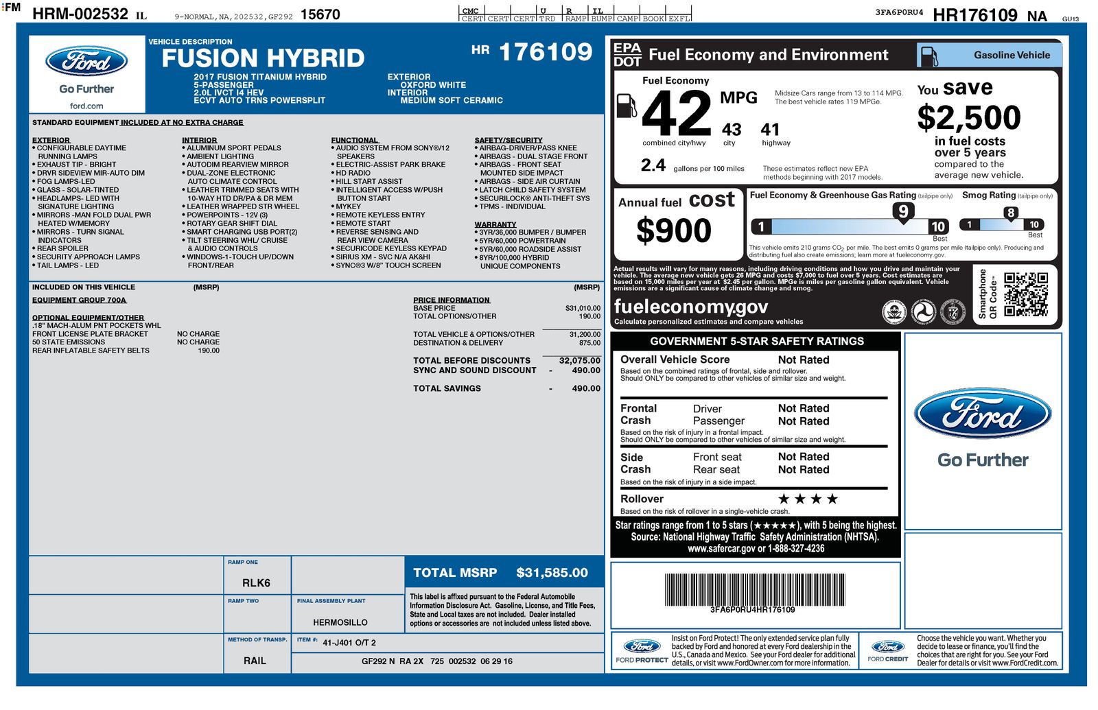 2017 Ford Fusion Hybrid Titanium's photo