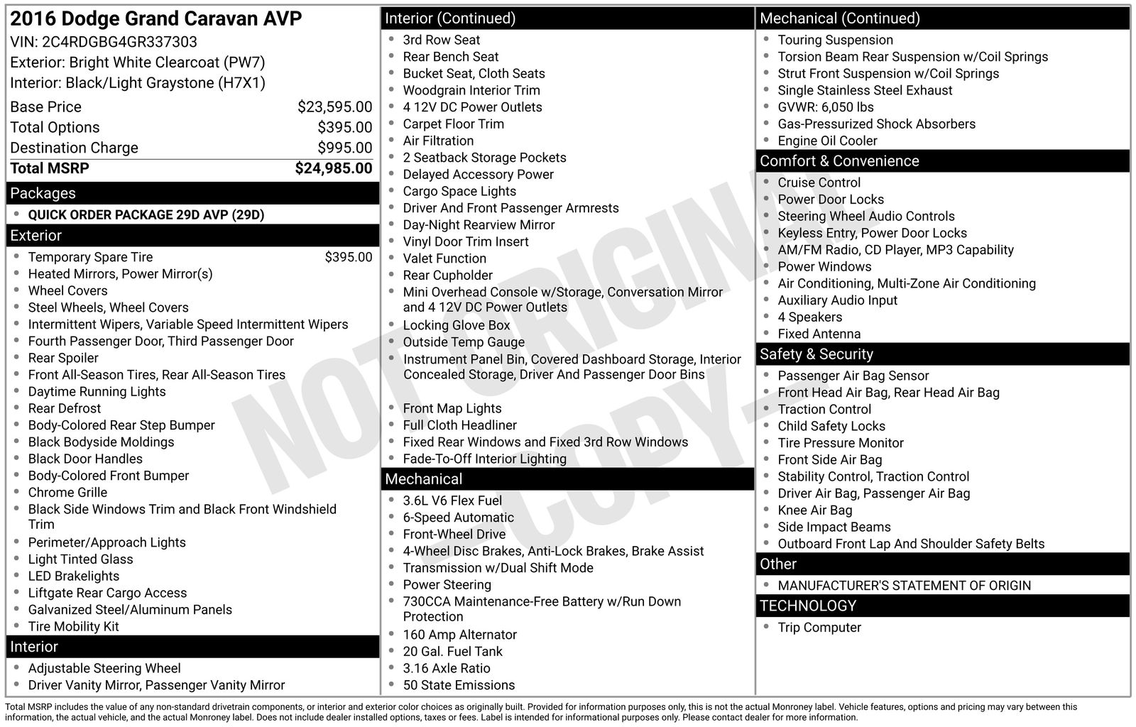2016 Dodge Grand Caravan American Value Package