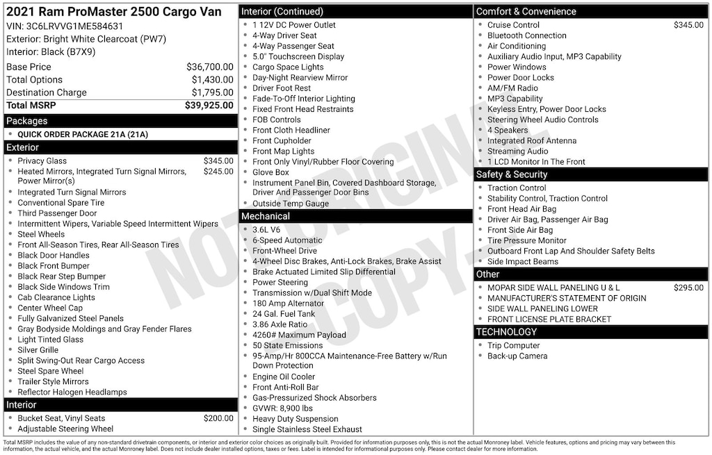 Used 2021 Ram Promaster 2500 Base Cargo Van