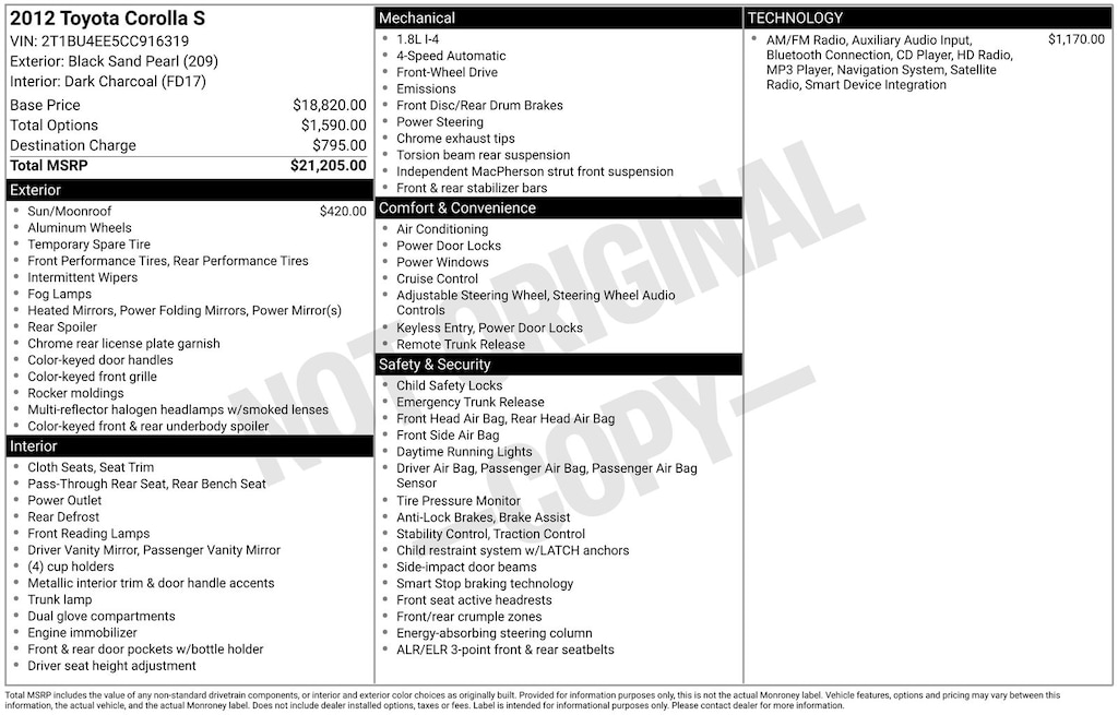 Used 2012 Toyota Corolla Sedan