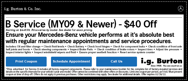 i.g. Burton Co. Inc. Service Specials New Mercedes Benz