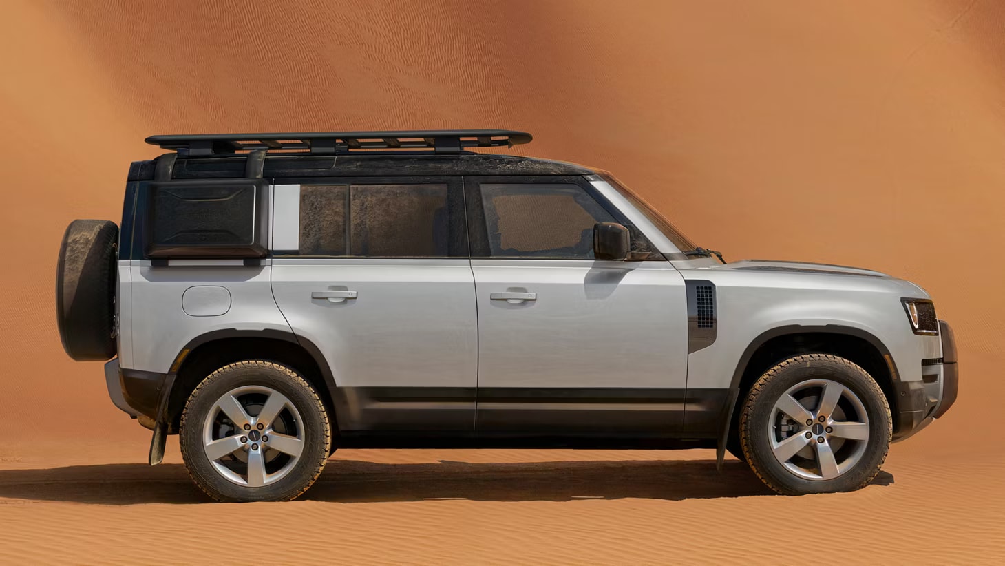 Silver 2026 Land Rover Defender 110 in Desert