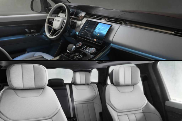 Interior views of the driver's cockpit and rear seating of the 2026 Range Rover Sport