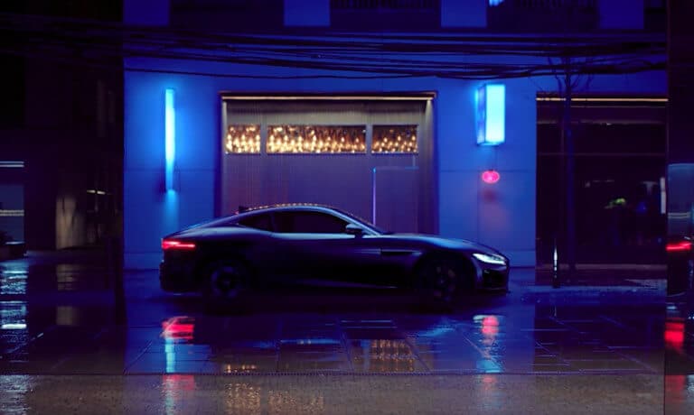 2024 Jaguar F-TYPE side view outside building at night