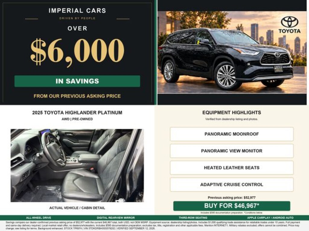 Certified 2025 Toyota Highlander Platinum SUV