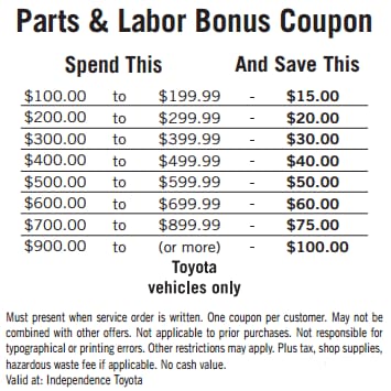 Toyota Oil Change Coupons >> Service Coupons Specials In Hazleton Independence Toyota Toyota Oil Change Coupons >> Service Coupons Specials In Hazleton Independence Toyota