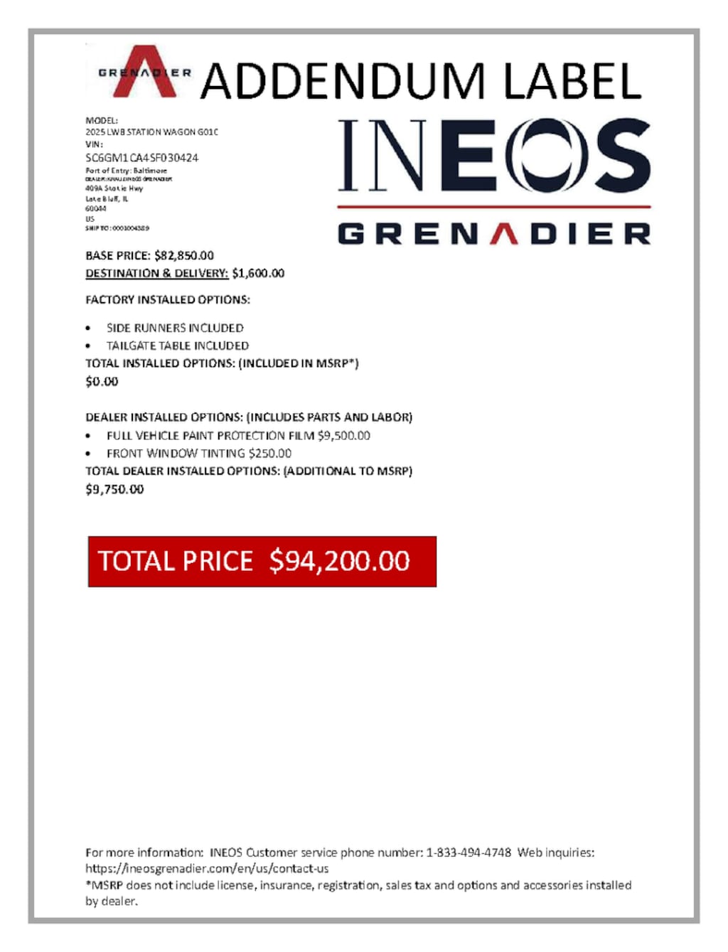New 2025 Ineos Grenadier Station Wagon 1924 Limited Edition W/Dealer Installed Items SUV