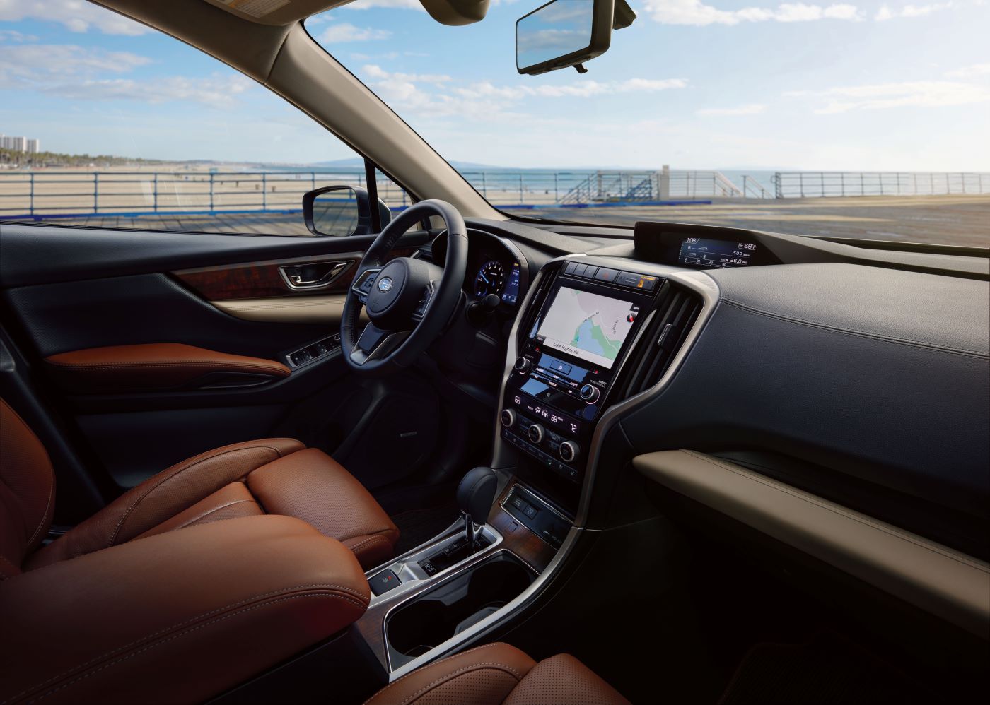 A close up of the dashboard and interior technology in the 2022 Subaru Ascent Interior.