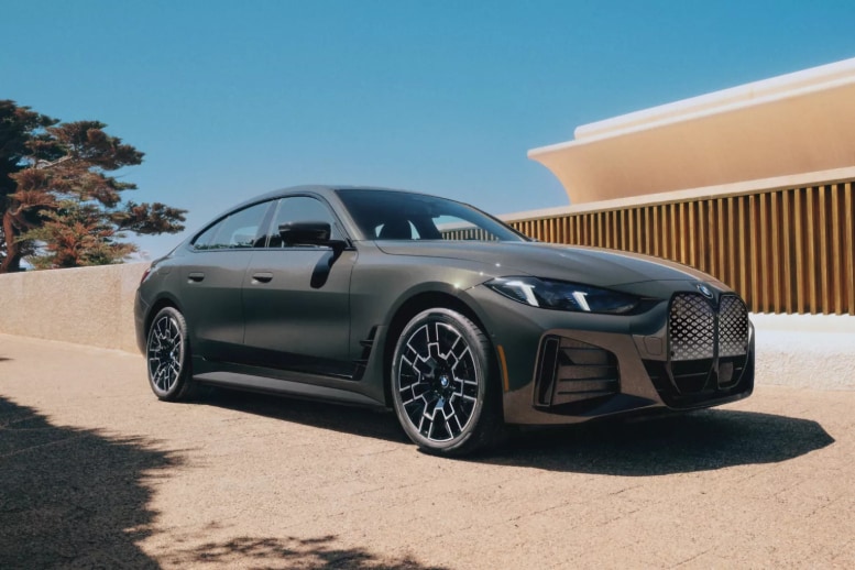 A parked gray BMW i5.