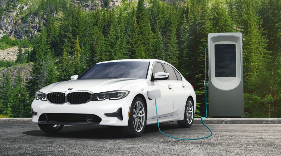 New BMW 330e at a charging station