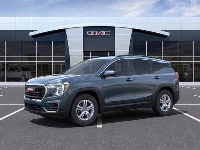 front 7/8 profile of a blue gmc terrain available for purchase at Imperial Valley GMC