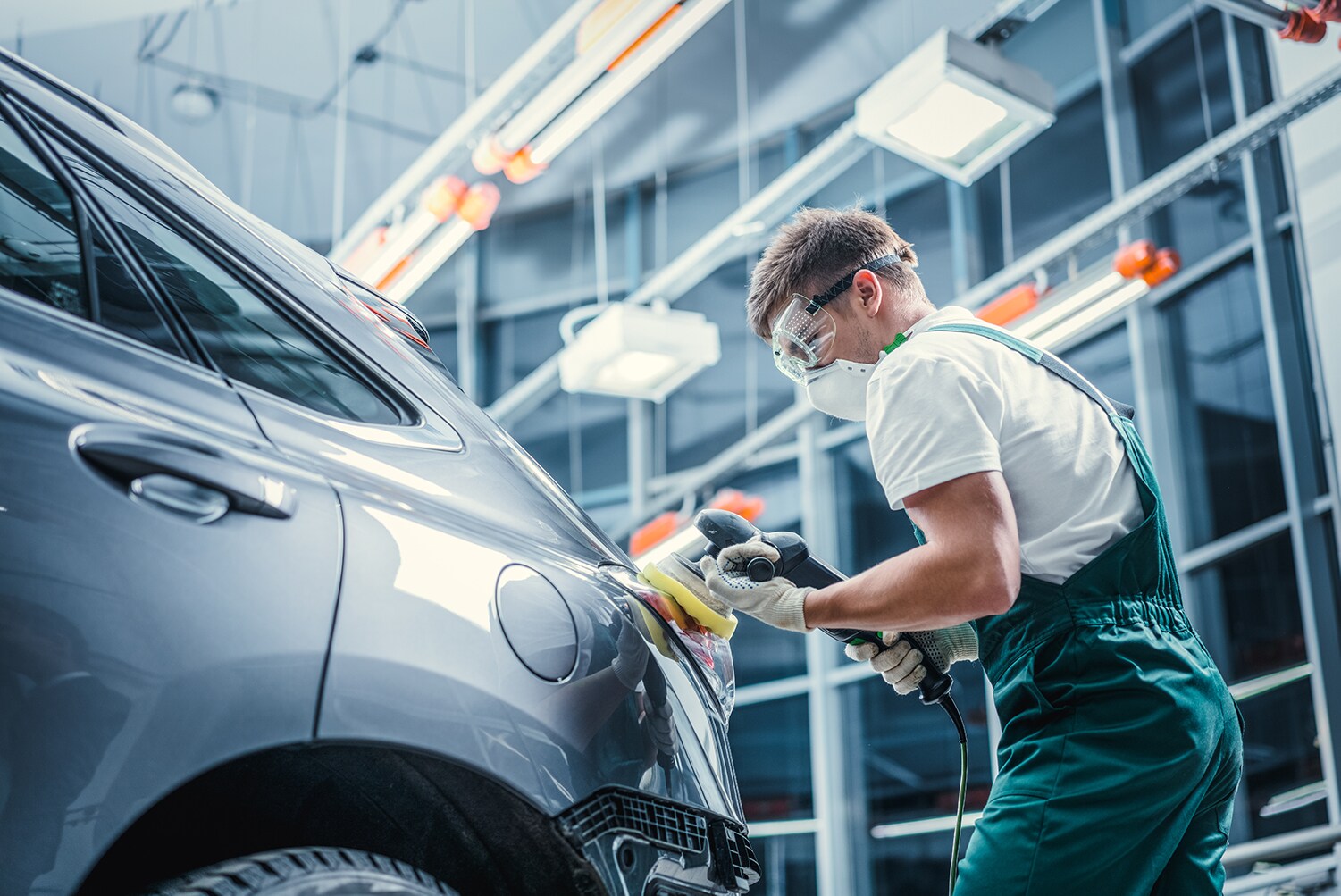 Hyundai Collision Center at Jack Giambalvo Hyundai in York | Service technician preparing a car for a paint job