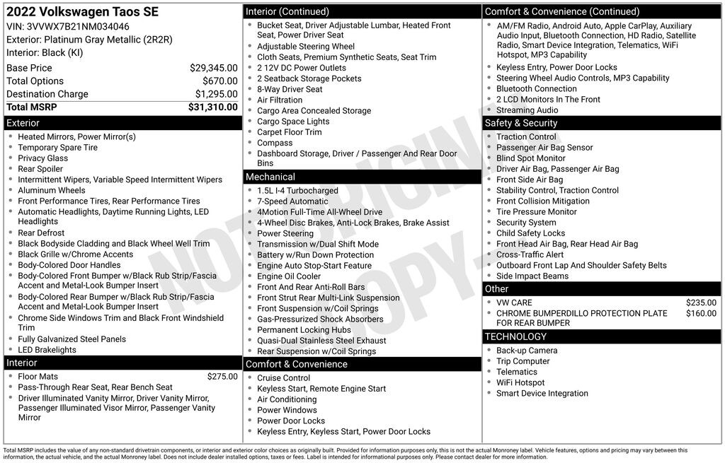 Used 2022 Volkswagen Taos 1.5T SE SUV