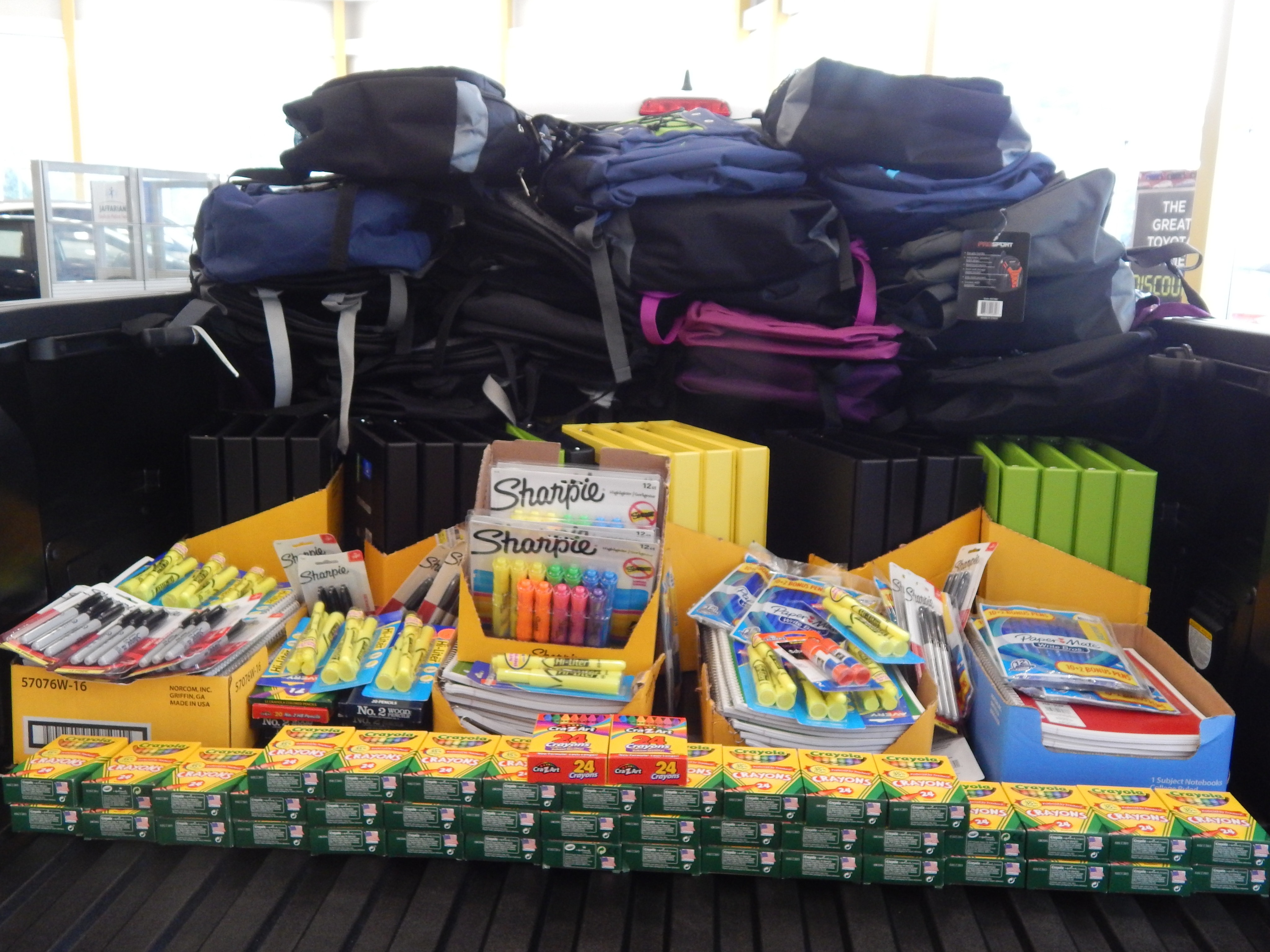 School supplies in the back of a truck