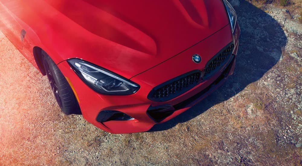 The hood of a red 2019 BMW Z4 is shown from above.
