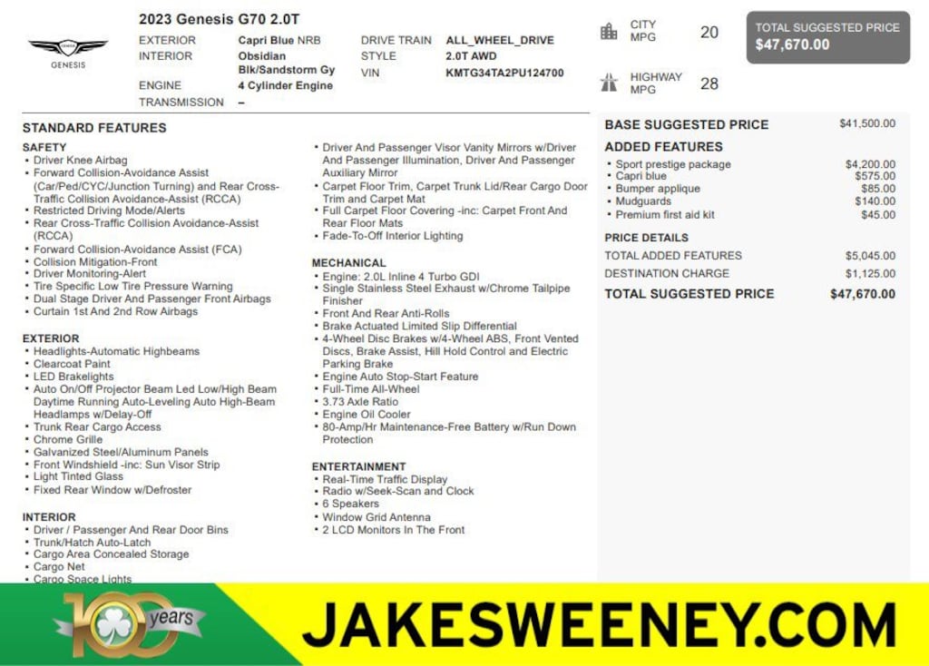 Used 2023 Genesis G70 2.0T AWD Sedan