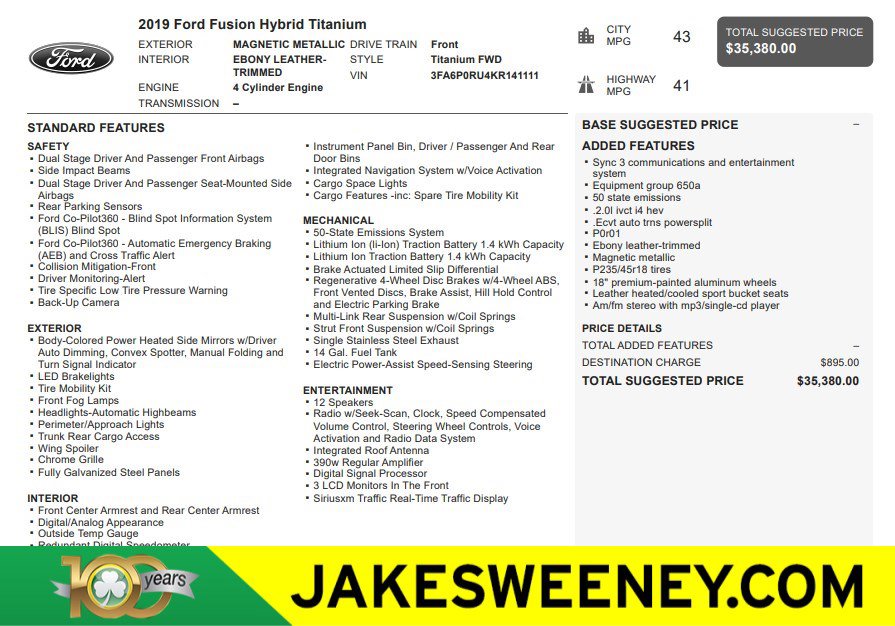 2019 Ford Fusion Hybrid Titanium