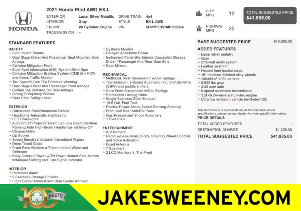 Used 2021 Honda Pilot AWD EX-L SUV