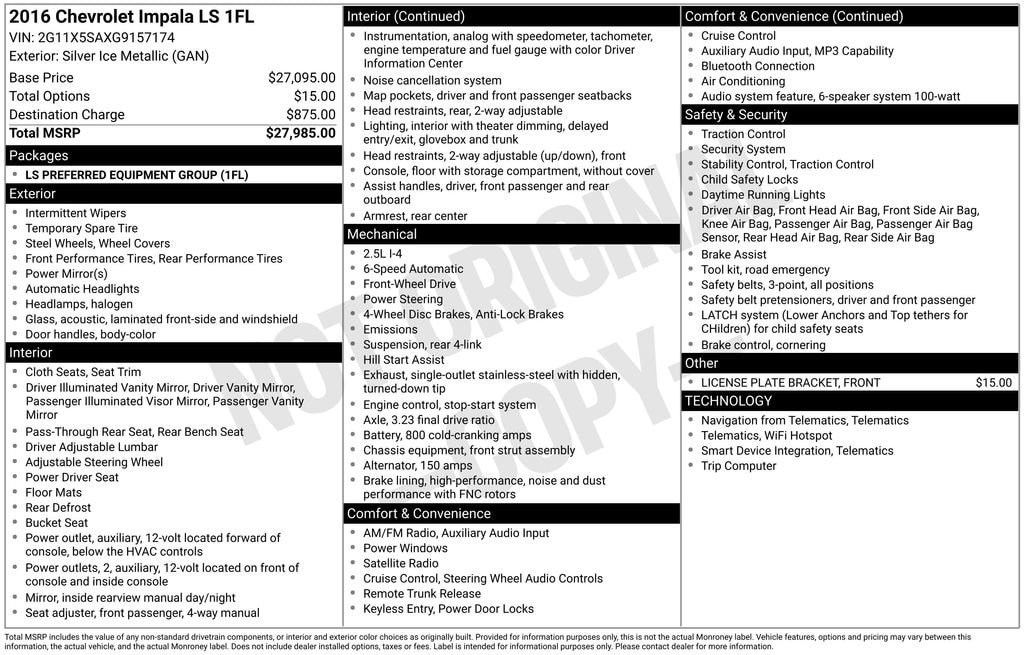 2016 Chevrolet Impala 1FL