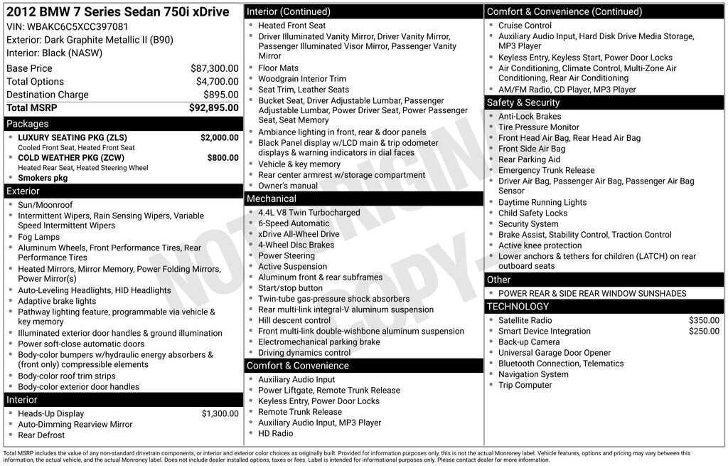 Used 2012 BMW 750i xDrive Sedan