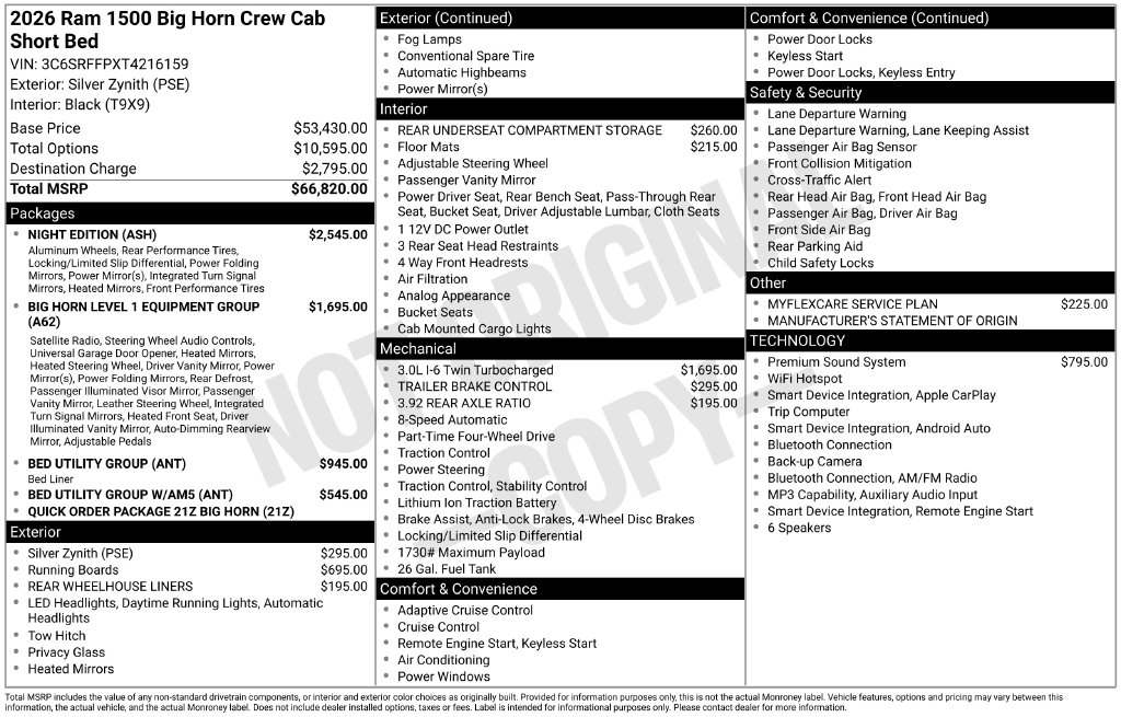 2026 Ram 1500 BIG HORN CREW CAB 4X4 5'7 BOX Pickup