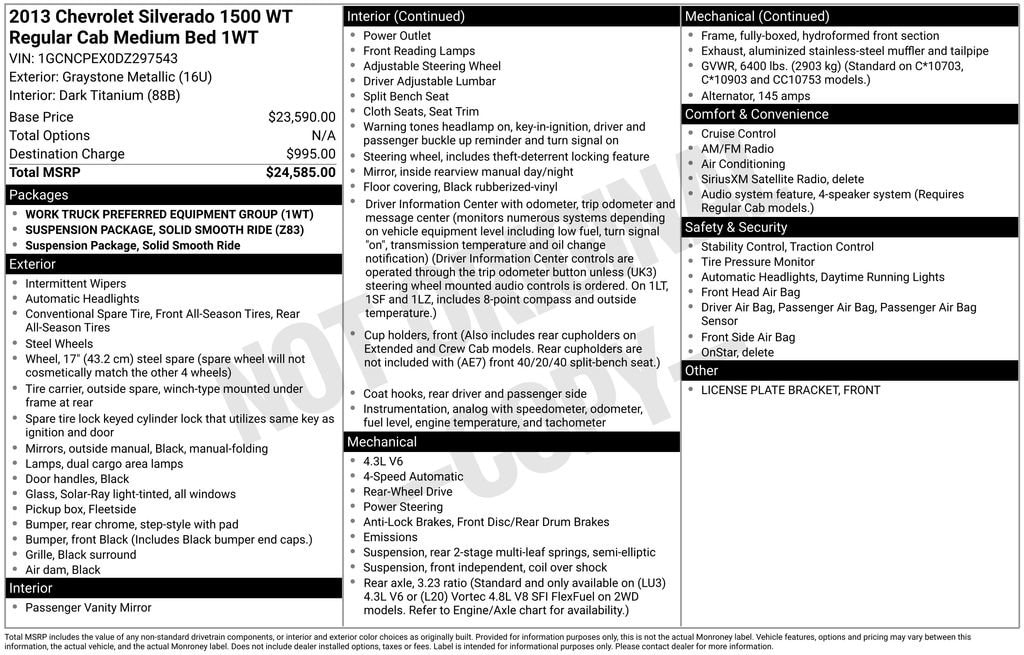 Used 2013 Chevrolet Silverado 1500 WT Truck Regular Cab