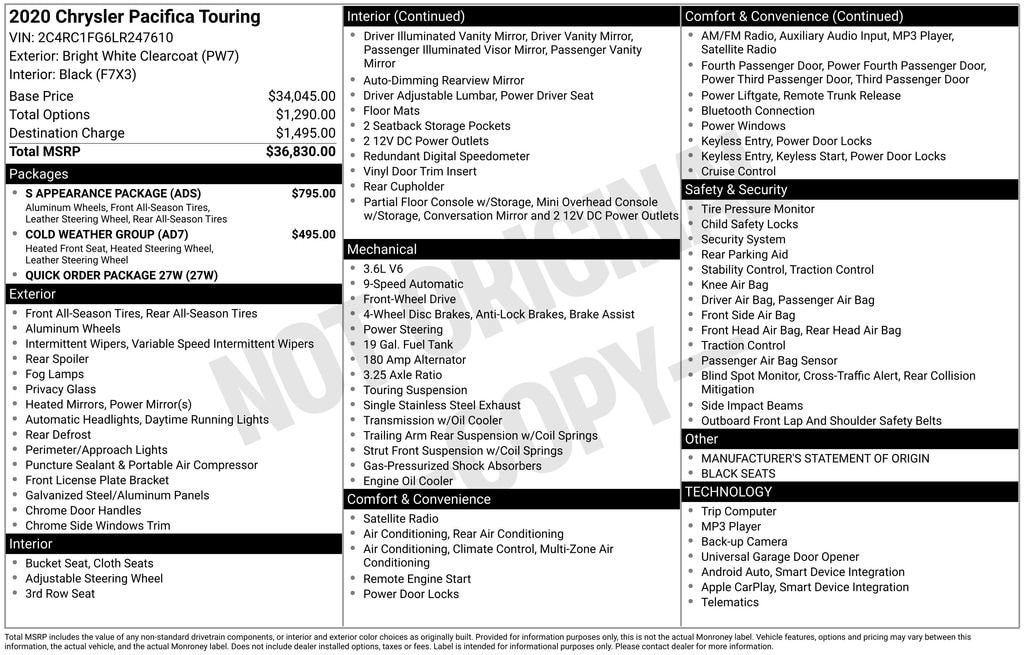 Used 2020 Chrysler Pacifica Touring Van Passenger Van