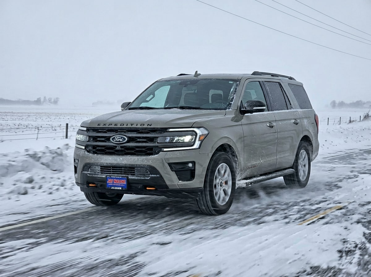 2026 Ford Expedition towing a family camper at Jay Malone Ford in Hutchinson, MN