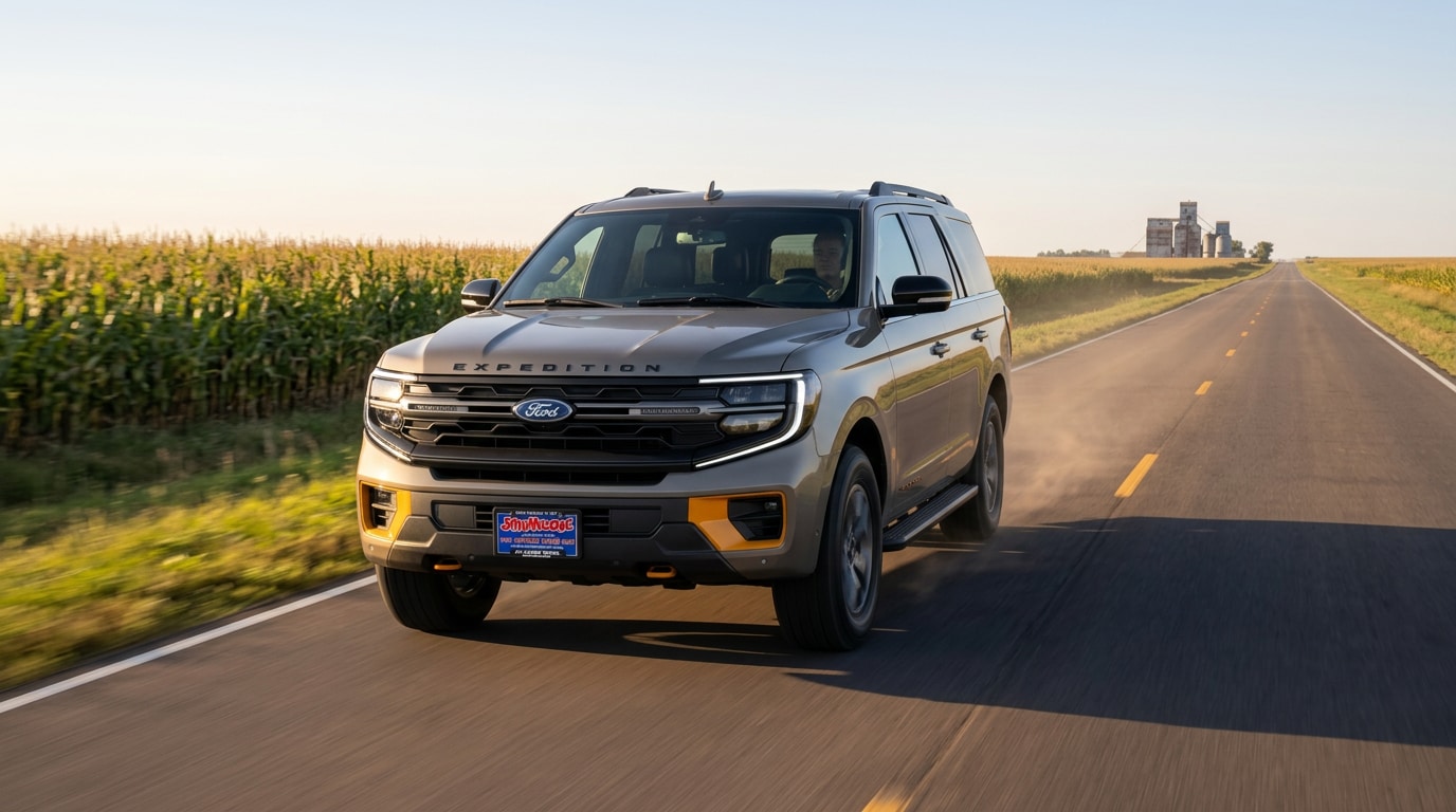 2027 Ford Expedition Tremor in Marsh Gray on a central Minnesota highway