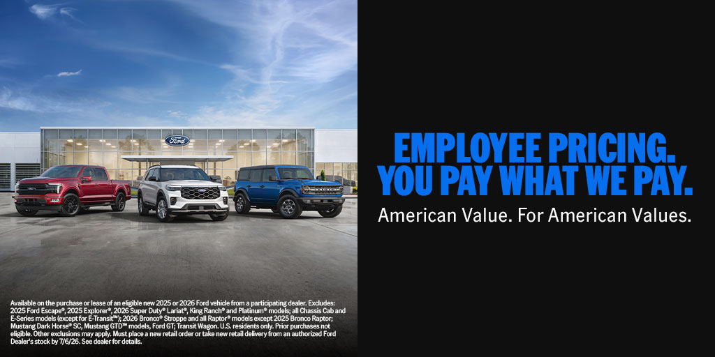 Ford Employee Pricing for All - You Pay What We Pay - American Value For American Values campaign banner