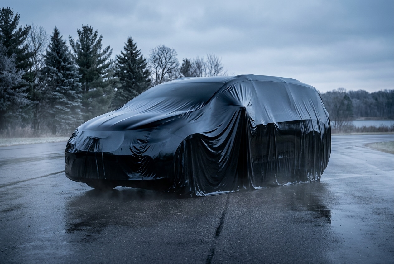 2027 Chrysler Pacifica silhouette at Minnesota winter dusk