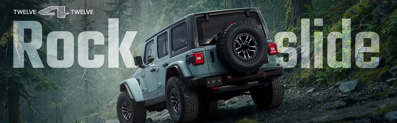 2026 Jeep Wrangler Rockslide with Anvil roof and high-contrast styling, a Twelve 4 Twelve drop