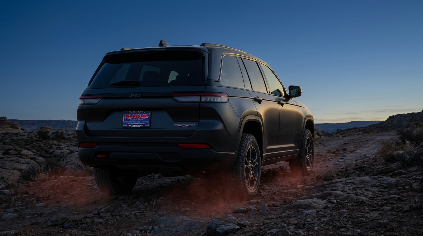 2027 Jeep Grand Cherokee Trailhawk, the most off-road capable Grand Cherokee, on a rugged trail