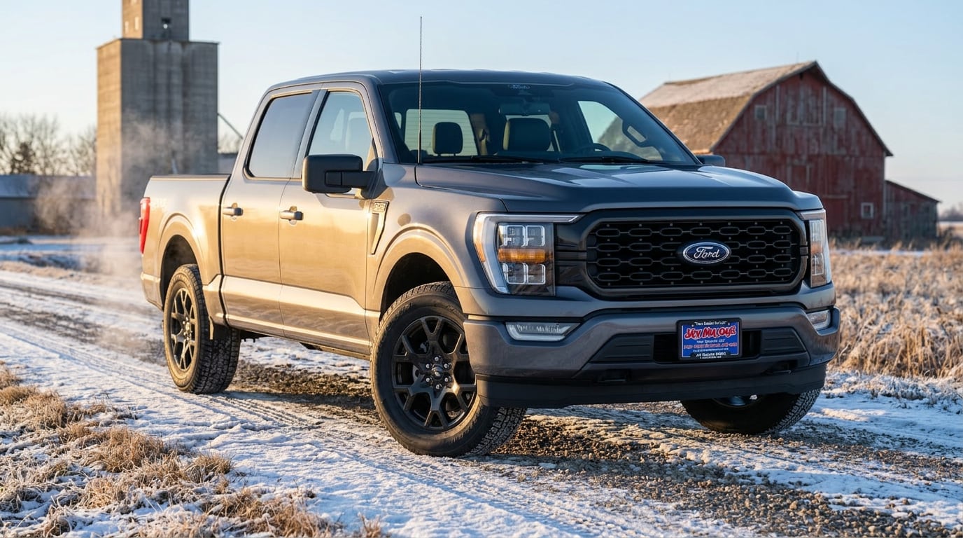 Ford F-150 parked on a McLeod County gravel road on a frosty Minnesota winter morning &mdash; Jay Malone Ford service