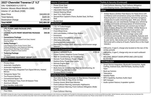 2027 Chevrolet Traverse LT - Photo 5